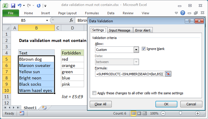 Excel Formula Data Validation Must Not Contain Exceljet Excel Formula Data Validation Must Not Contain Exceljet